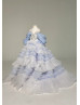 Blue Glitter Tulle Ruffled Flower Girl Dress Blue Glitter Tulle Ruffled Flower Girl Dress